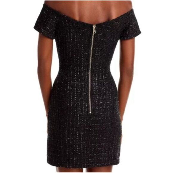 Aqua Label Black Tweed Short Sleeve Cold Shoulder Mini Dress Xs - Picture 2 of 4